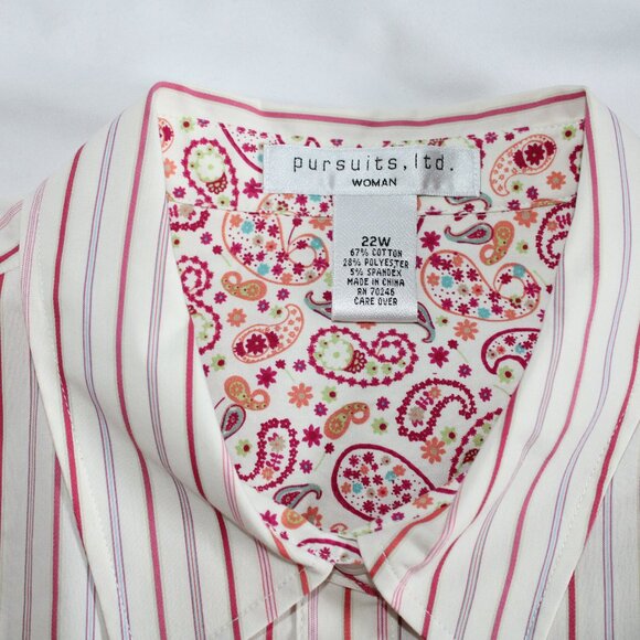 Pursuits LTD Women's Pink Raspberry Striped Button Up Long-Sleeved Shirt - 22W - Picture 4 of 6
